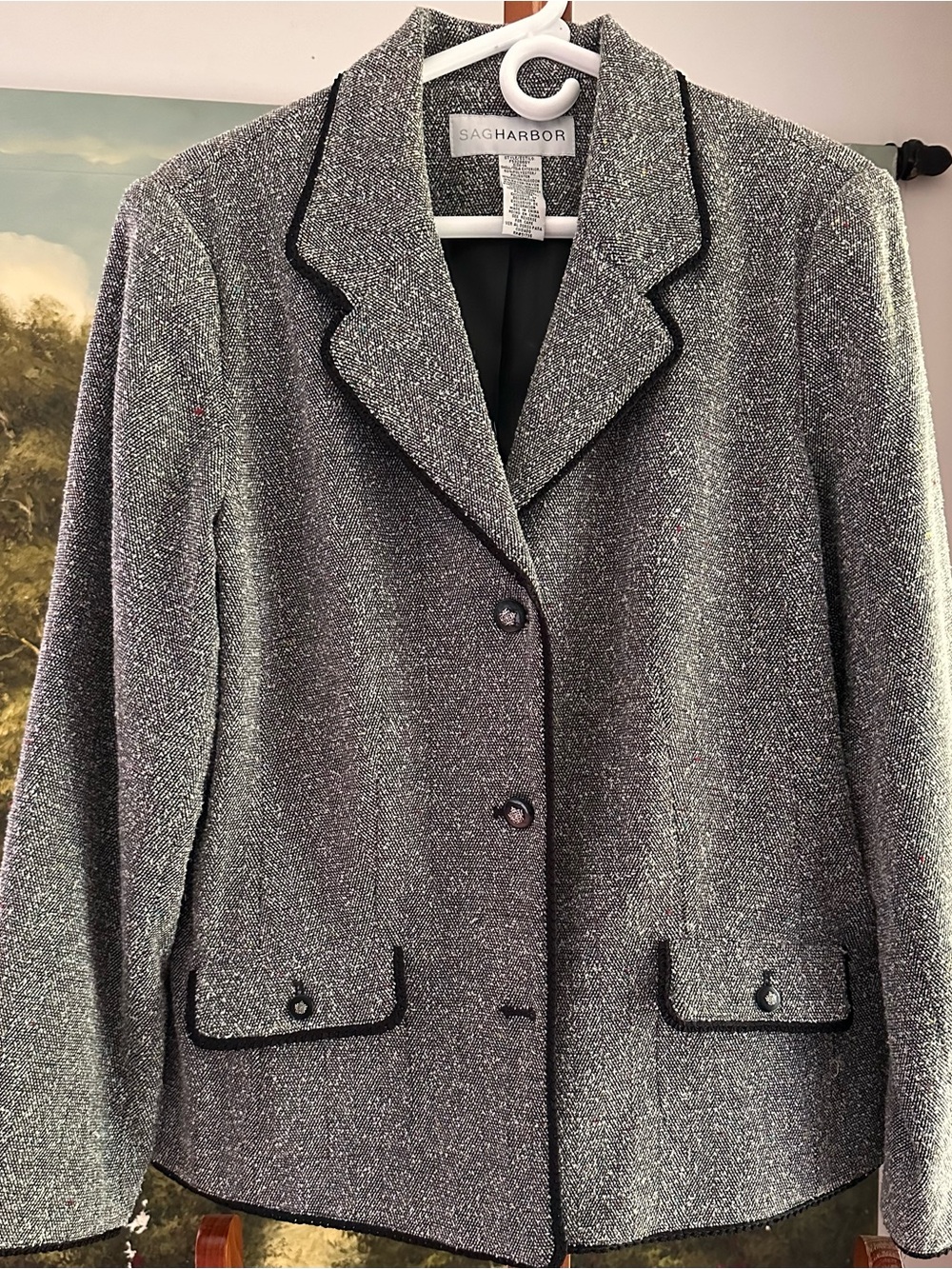 Sag Harbor Silver Tweed Blazer with Black Trim